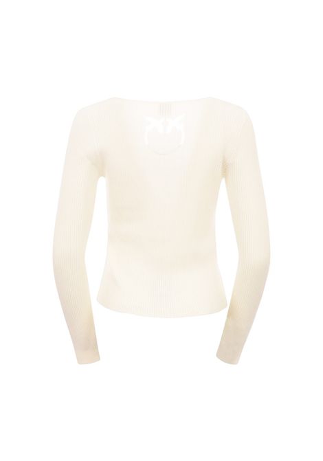 Cardigan Pinko donna Assia 104810 A1KW Bianco aderente cotone seta scollo tondo PINKO | Cardigan | 104810 A1KWZ05
